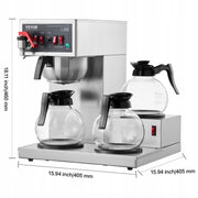 VEVOR 12-CUP COMMERCIAL DRIP COFFEE MAKER WITH 3 GLASS