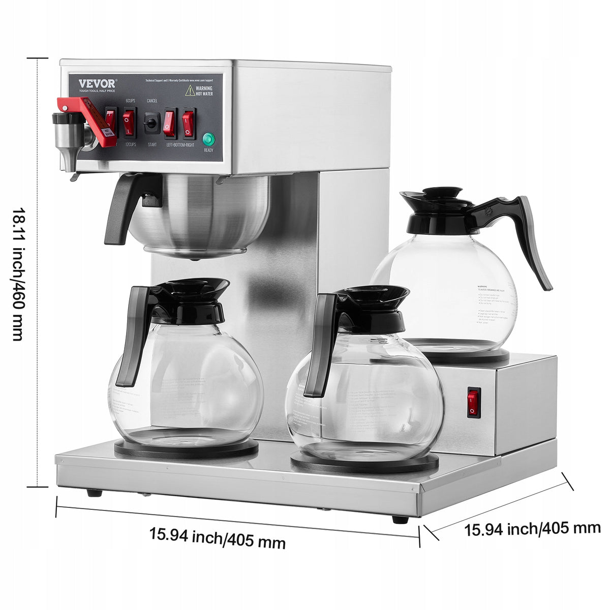 VEVOR 12-CUP COMMERCIAL DRIP COFFEE MAKER WITH 3 GLASS