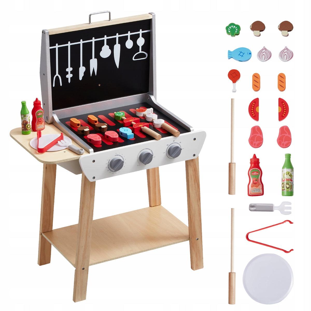 VEVOR WOODEN TOY GRILL FOR CHILDREN 21 PIECE PREMIUM SET FOR
