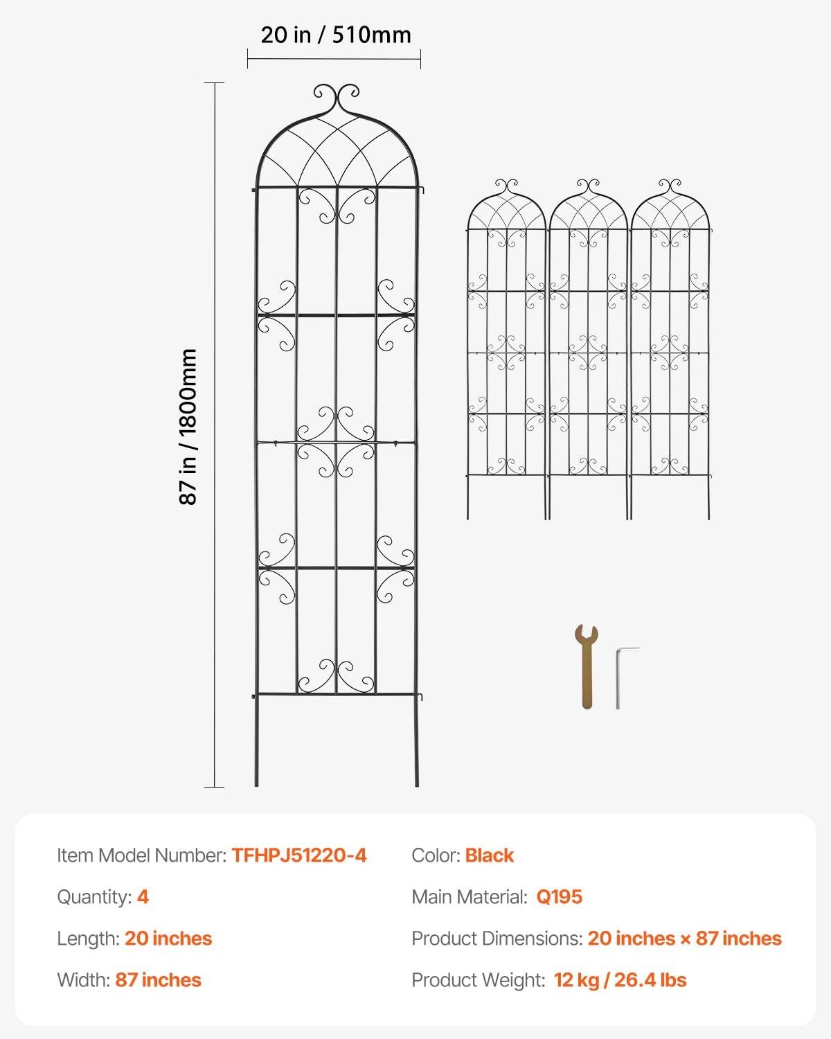 VEVOR CLIMBING PLANT SUPPORT 4 METAL TRELLISES 51X220 CM STURDY