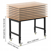 VEVOR WORKBENCH 680 KG OAK TOP 122X60 CM ADJUSTABLE ON CASTERS
