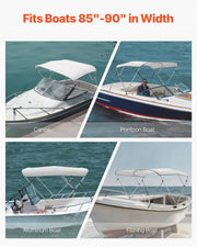 VEVOR BIMINI TOP BOAT COVER 3 ARCHES 600D POLYESTER ALUMINUM STRONG