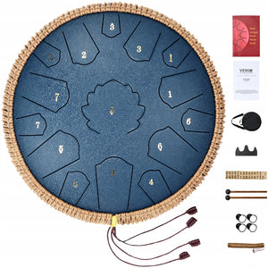 VEVOR STEEL TONGUE DRUM 356MM 15 NOTES C MAJOR WITH MALLETS AND BAG
