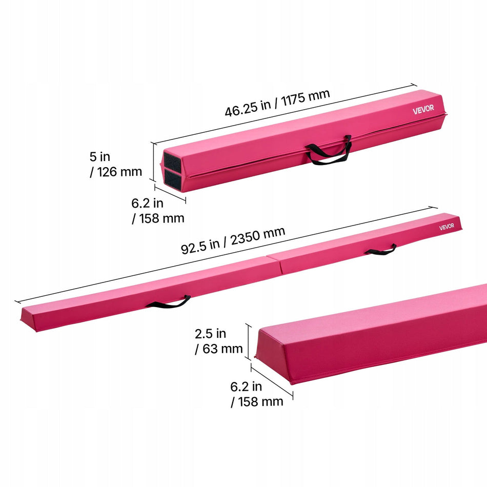 VEVOR FOLDABLE KIDS GYMNASTICS BALANCE BEAM 233 CM PINK 90.7 KG CAPACITY