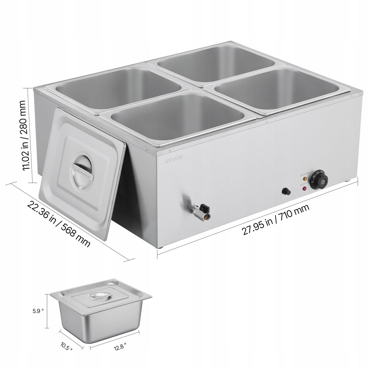 VEVOR PROFESSIONAL COMMERCIAL FOOD WARMER 4 CONTAINERS 1500W