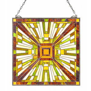 VEVOR STAINED GLASS PANEL 501X527MM HANGING GLASS WITH CHAIN ART DECORATION