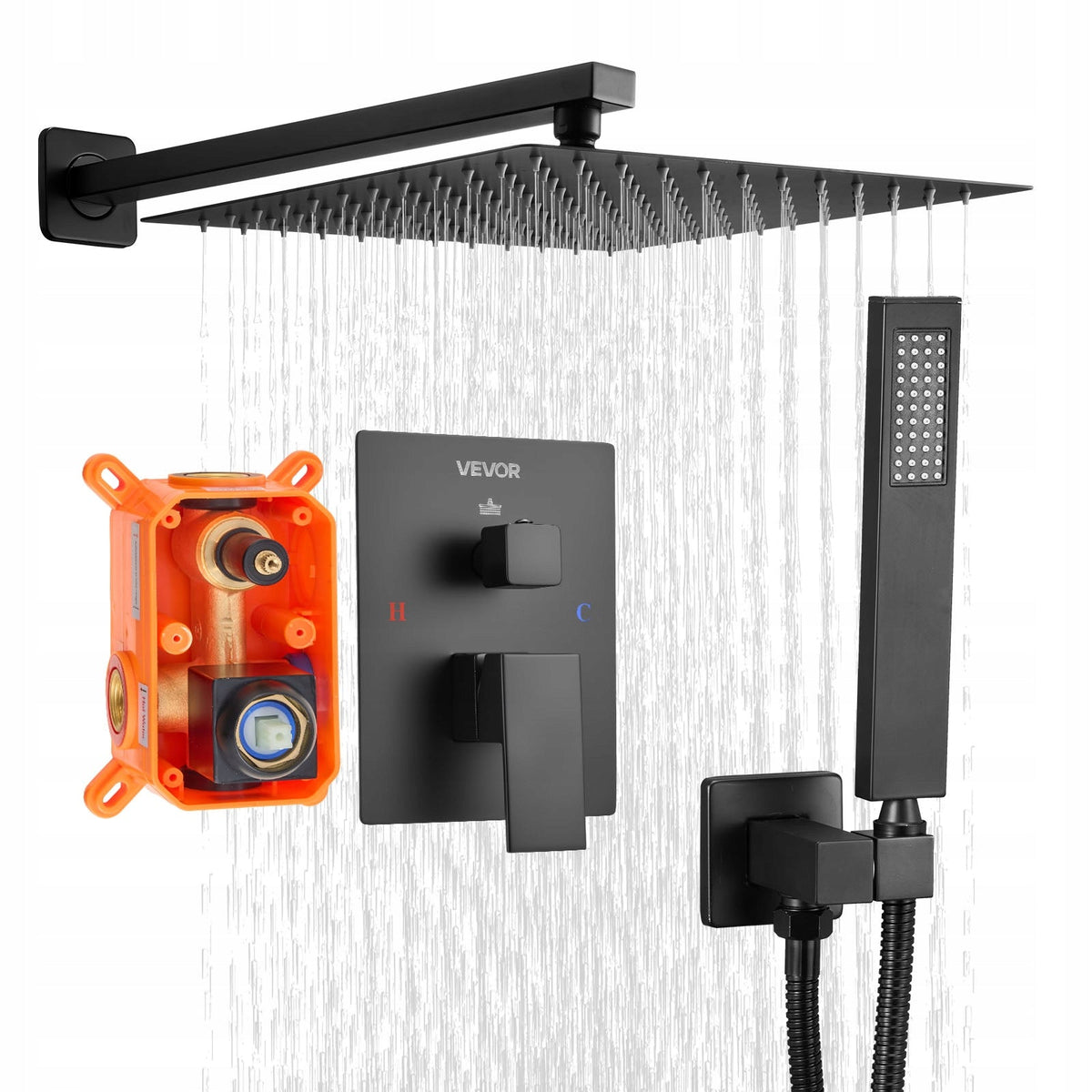 VEVOR PROFESSIONAL SHOWER FAUCET WITH 12-INCH SQUARE RAINFALL SHOWER HEAD