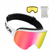 FRAMELESS SKI GOGGLES VEVOR CYLINDRICAL MAGNETIC PINK LENSES