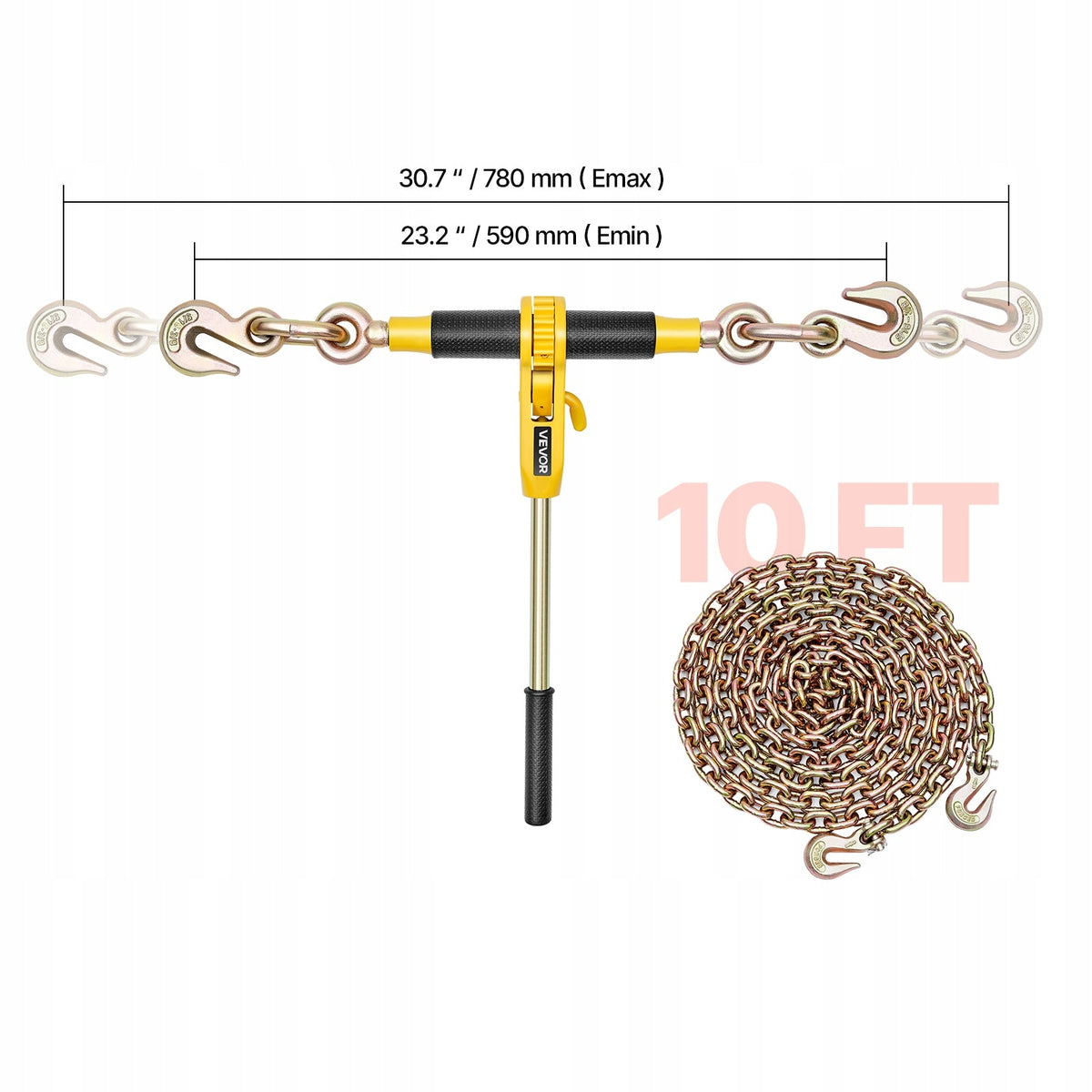VEVOR PROFESSIONAL RATCHET LOAD BINDER WITH G80 CHAINS 8 MM X 3 M SET
