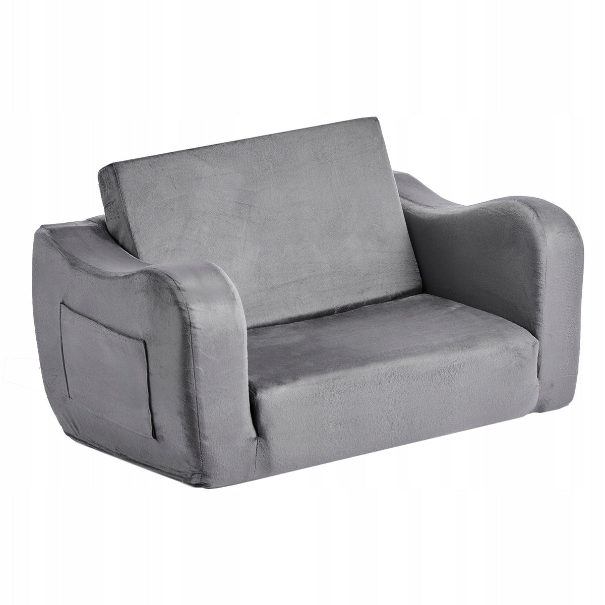 VEVOR FOLDABLE 2-IN-1 CHILDREN'S SOFA ARMCHAIR WITH 28D SPONGE SHORT PLUSH GREY