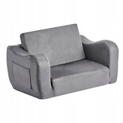 VEVOR FOLDABLE 2-IN-1 CHILDREN'S SOFA ARMCHAIR WITH 28D SPONGE SHORT PLUSH GREY