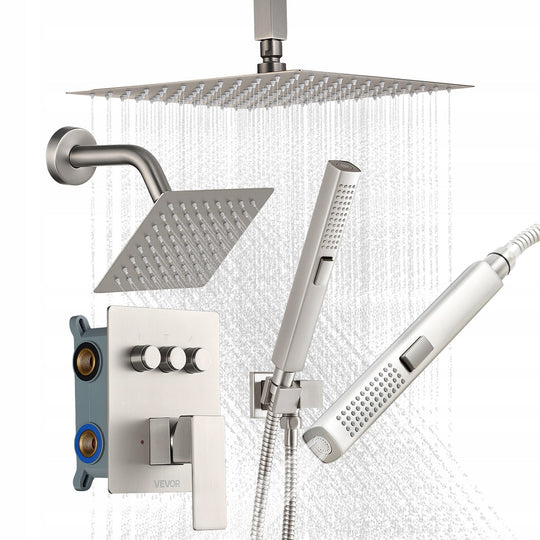 VEVOR SHOWER SET 10 INCH RAINFALL SHOWER HEAD 3 FUNCTIONS STRONG SOLID