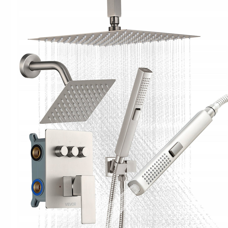 VEVOR SHOWER SET 10 INCH RAINFALL SHOWER HEAD 3 FUNCTIONS STRONG SOLID