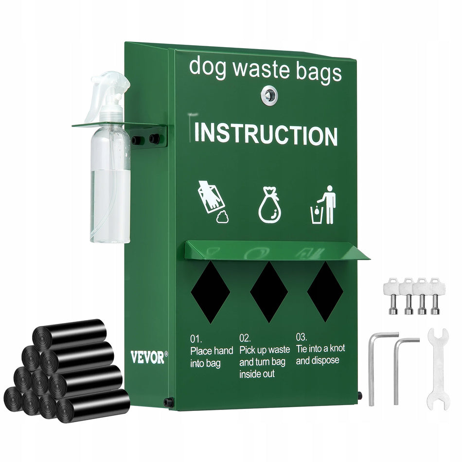 DOG POOP BAG DISPENSER VEVOR LOCKABLE WITH 600 BAGS GREEN