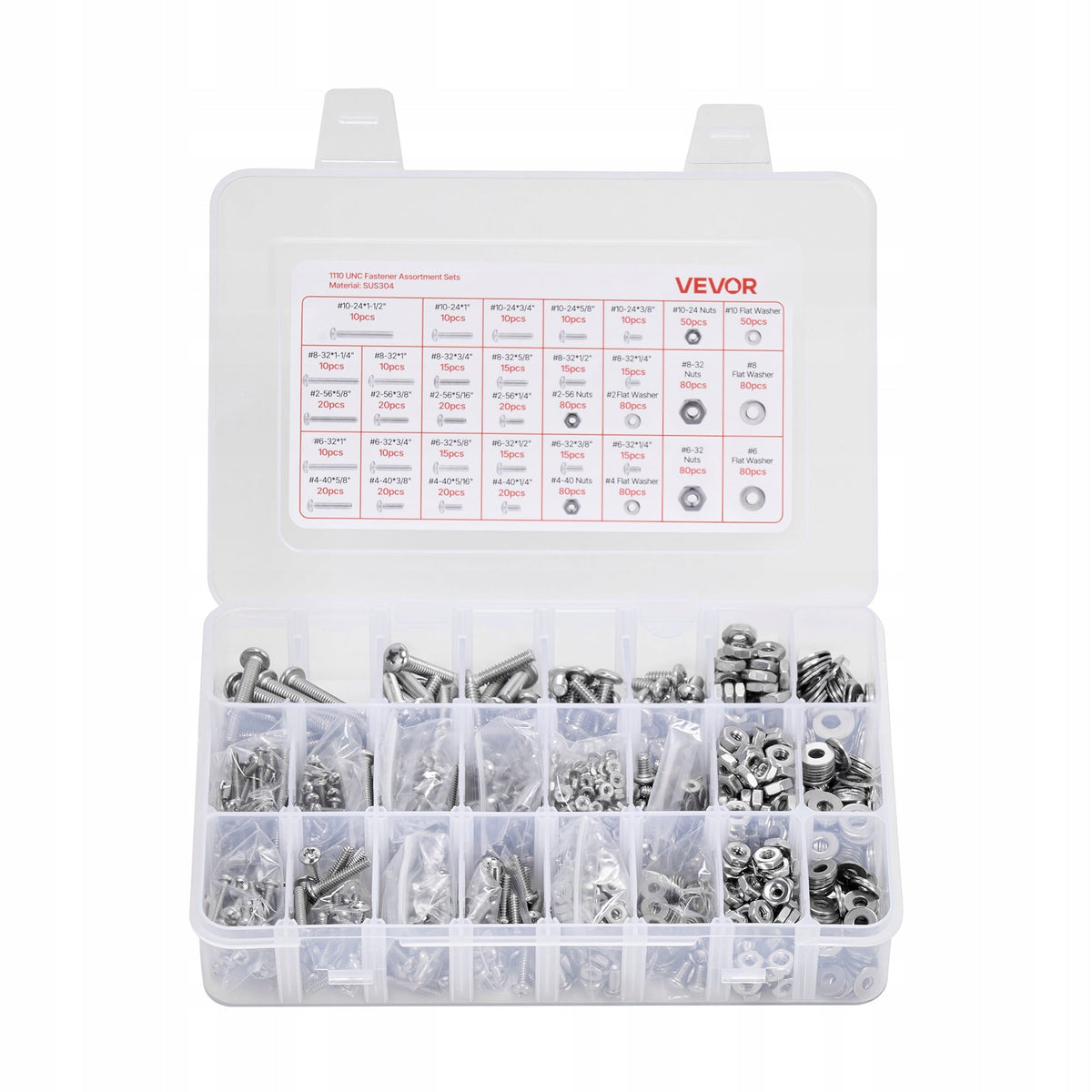 VEVOR 1110-PIECE SCREW AND NUT SET STAINLESS STEEL PROFESSIONAL