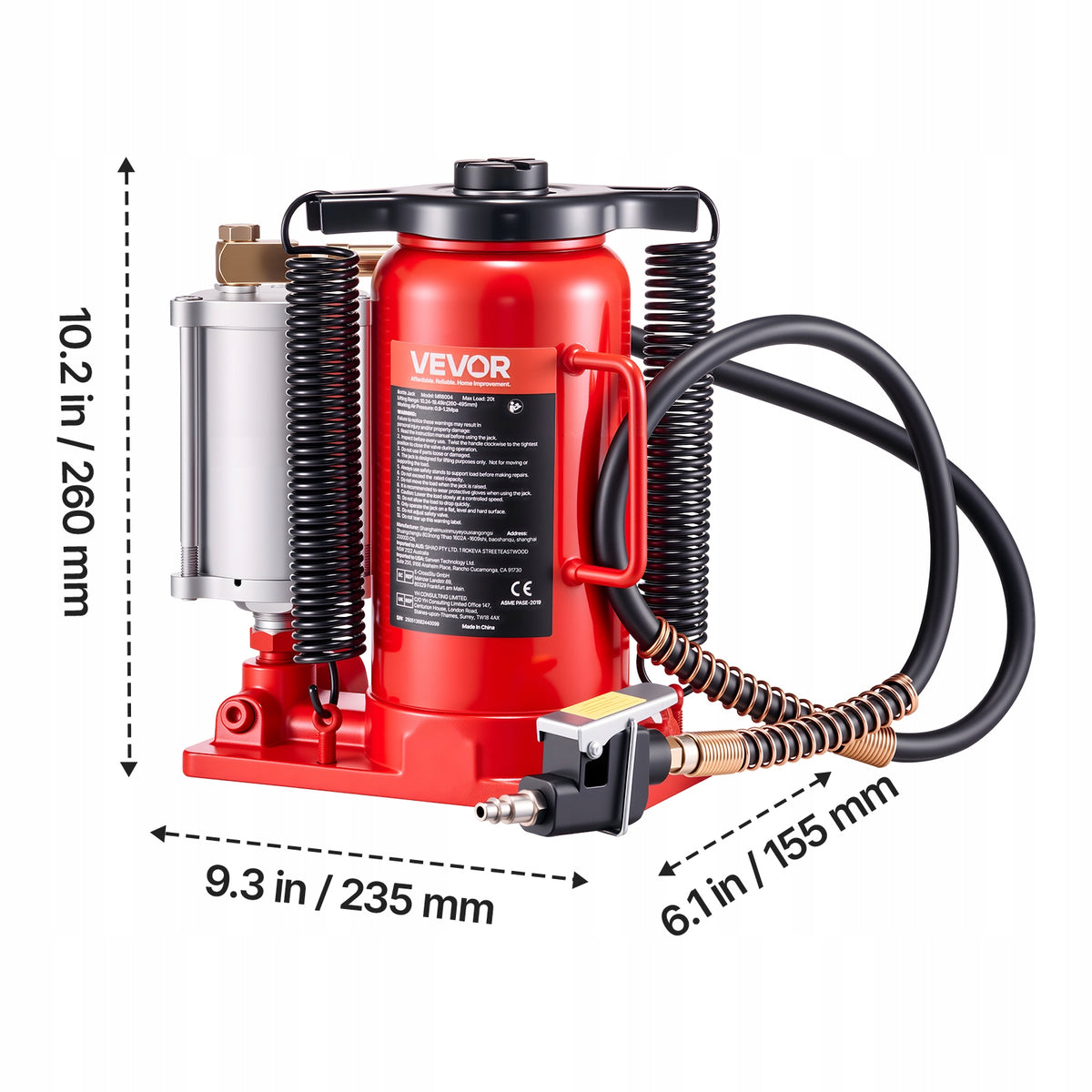 VEVOR 20 TON PNEUMATIC HYDRAULIC BOTTLE JACK WITH ADJUSTMENT