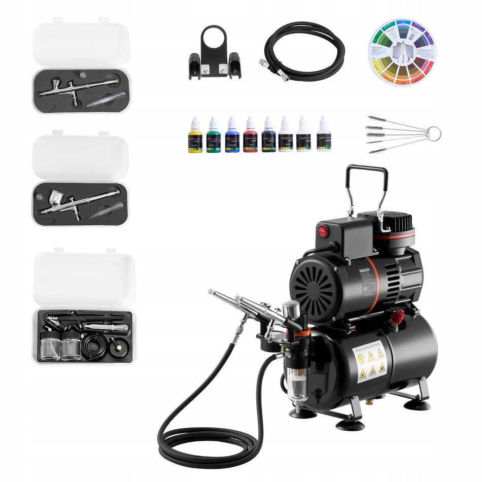 VEVOR 1.6 HP AIRBRUSH KIT COMPLETE 3 GUNS COMPRESSOR PAINT TANK