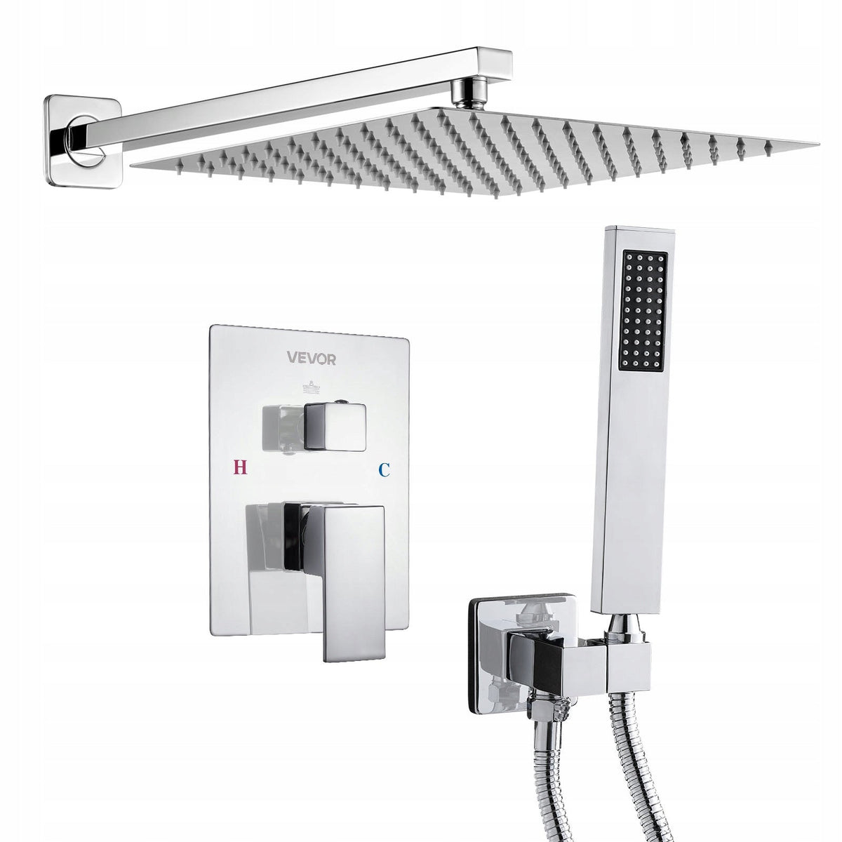 VEVOR PROFESSIONAL SHOWER FAUCET WITH 12-INCH SQUARE RAIN SHOWER HEAD