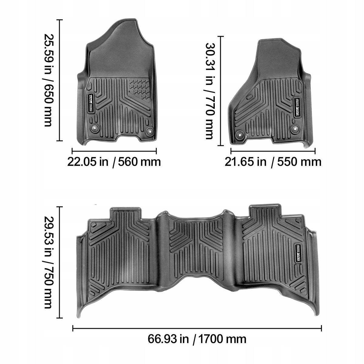 VEVOR CAR FLOOR MATS FOR DODGE RAM 1500 2500 3500 3-PIECE SET