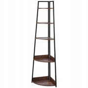 PROFESSIONAL VEVOR 5-TIER CORNER SHELF BLACK FRAME WOODEN SHELVES