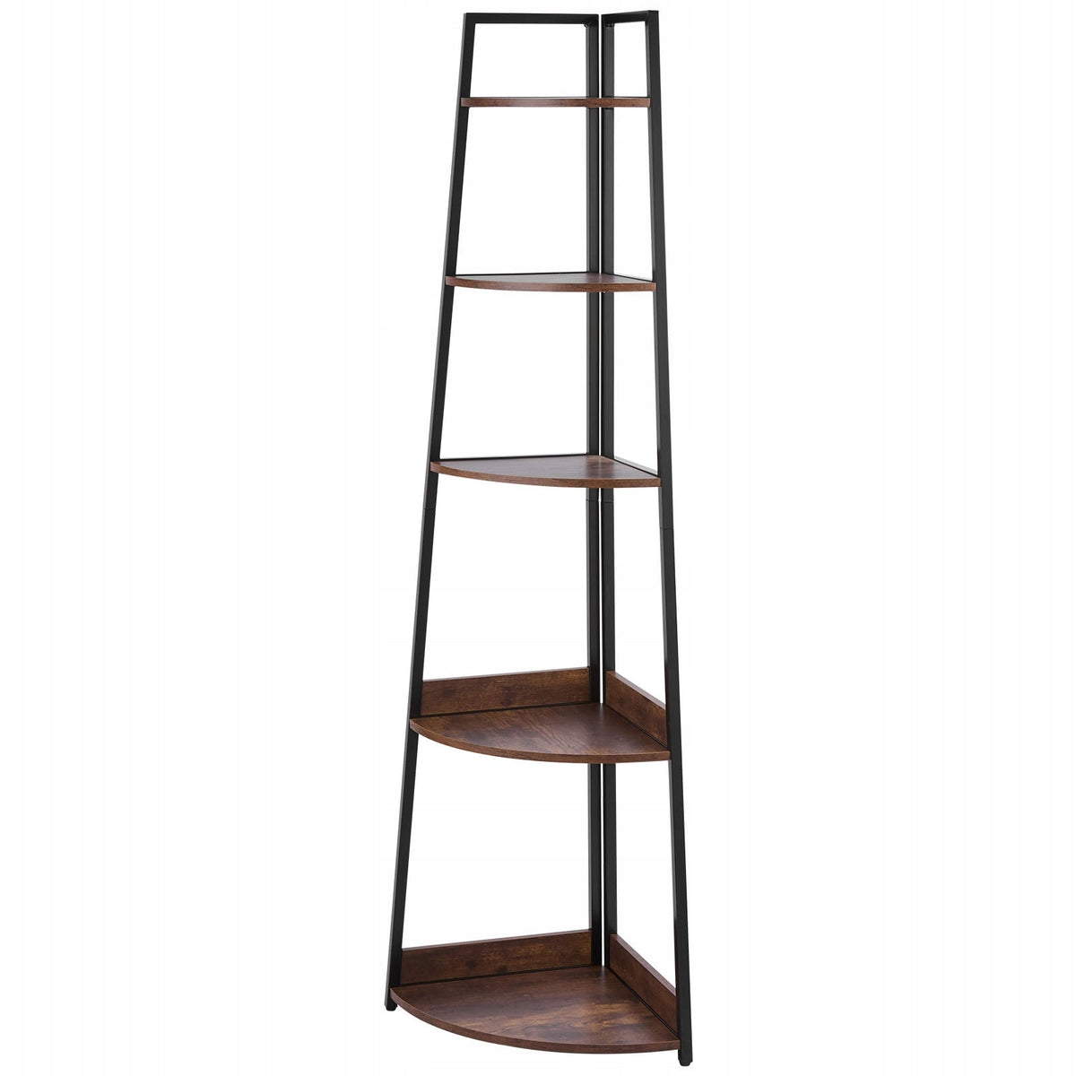 PROFESSIONAL VEVOR 5-TIER CORNER SHELF BLACK FRAME WOODEN SHELVES