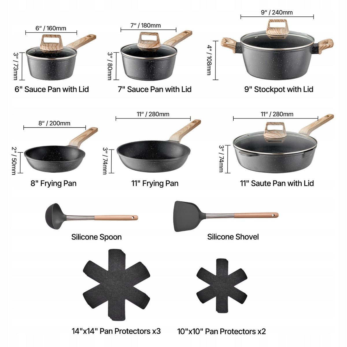 VEVOR 17-PIECE PREMIUM BLACK INDUCTION POT AND PAN SET