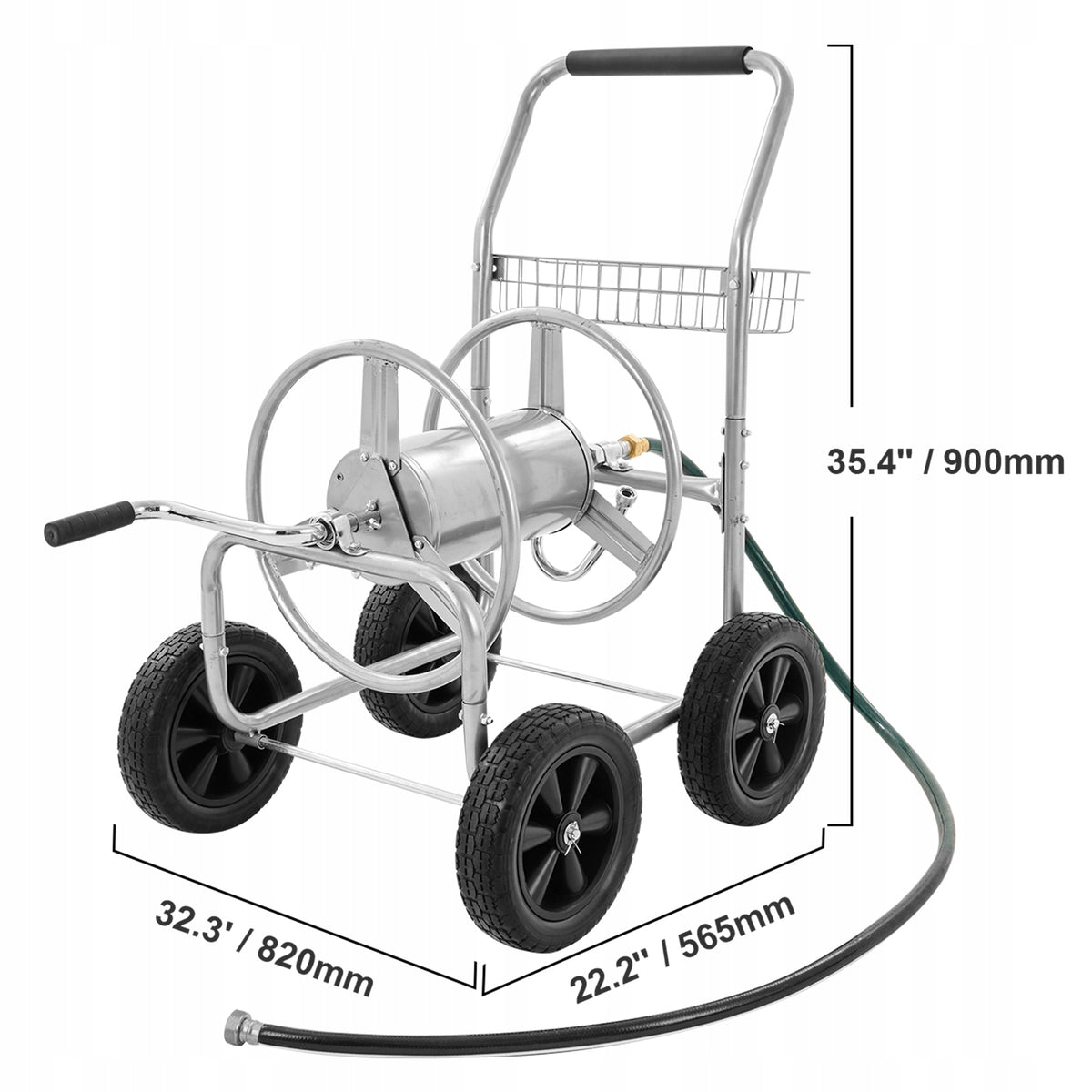 VEVOR Professional Garden Hose Cart, 76m/250ft Steel Hose Reel with 4 Wheels, Heavy Duty