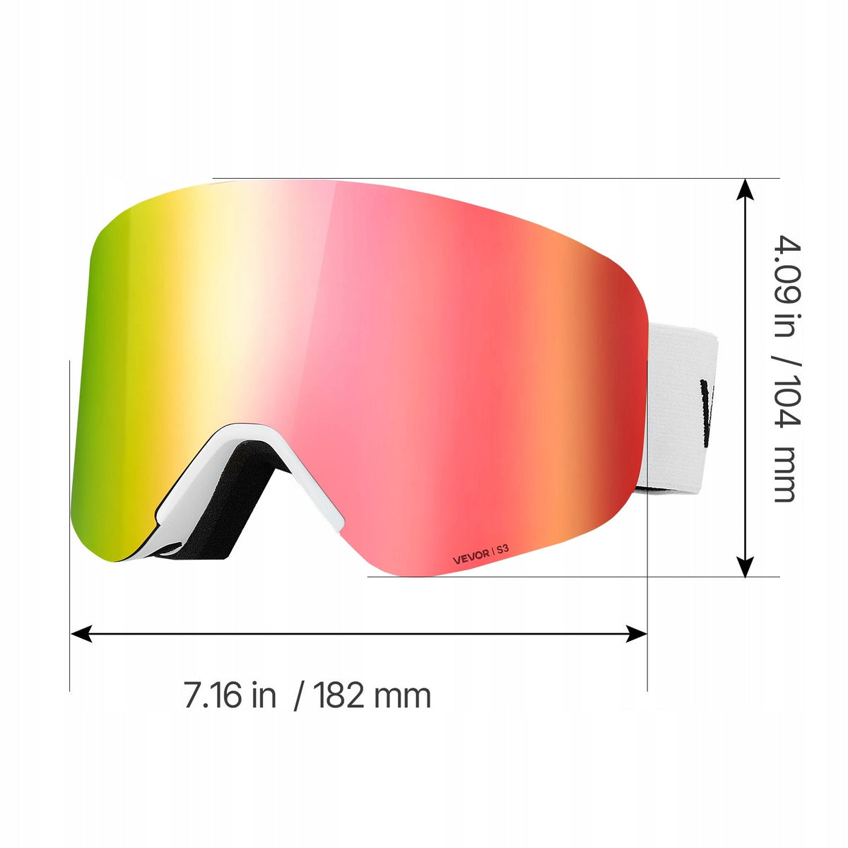 FRAMELESS SKI GOGGLES VEVOR CYLINDRICAL MAGNETIC PINK LENSES