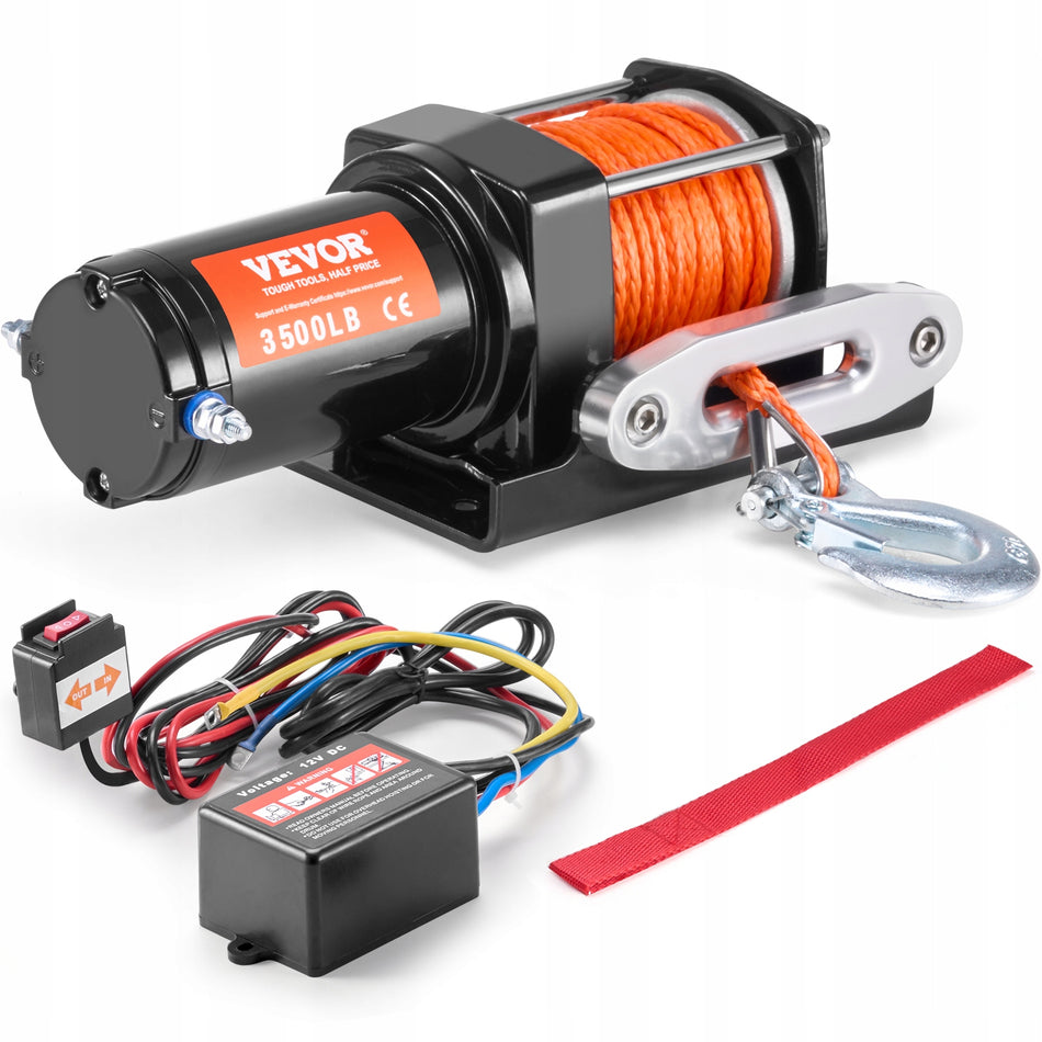 VEVOR 3500 LB 12V DC Electric Winch Synthetic Rope IP55