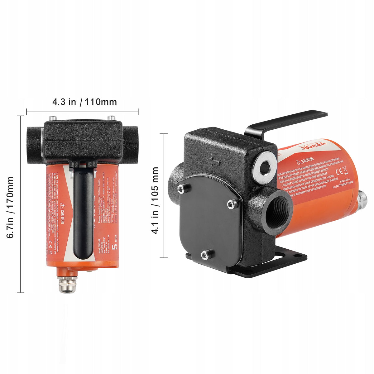 VEVOR 12V DC 5 GPM 1.7 HP EXPLOSION-PROOF DIESEL TRANSFER PUMP