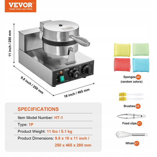 VEVOR 1230W PROFESSIONAL STAINLESS STEEL WAFFLE MAKER WITH REGULATION