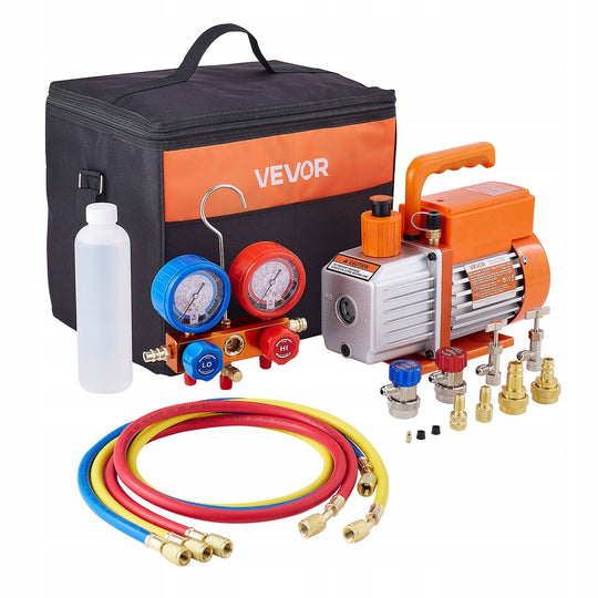 VEVOR VACUUM PUMP 4CFM 113L MIN SINGLE STAGE HVAC WITH GAUGES