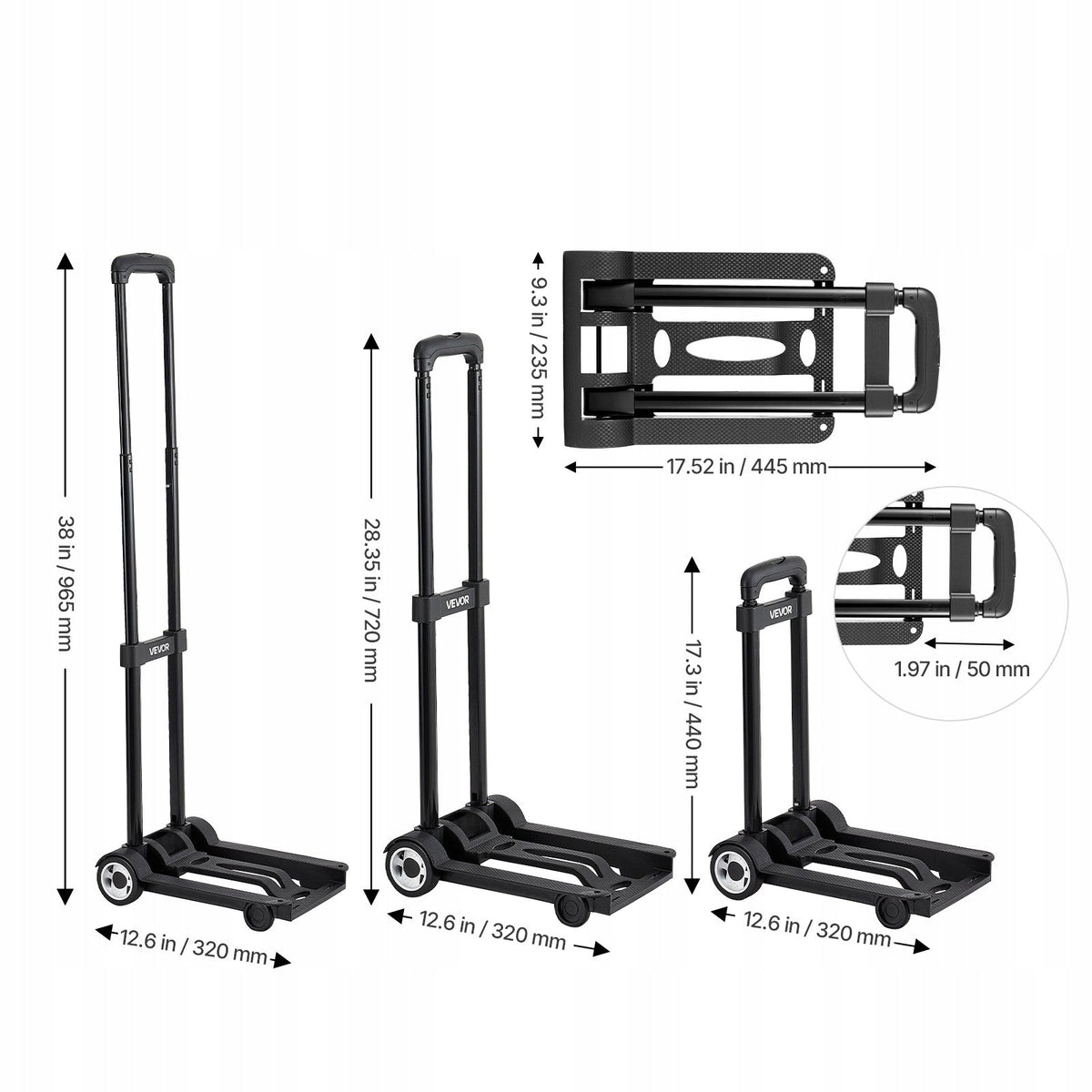 PROFESSIONAL VEVOR FOLDING TROLLEY 50 KG LOAD CAPACITY 2 WHEELS
