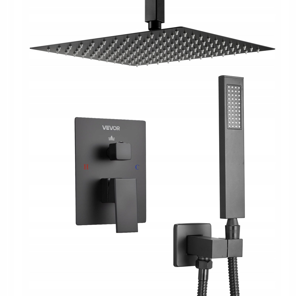 VEVOR PROFESSIONAL SHOWER FAUCET WITH 12-INCH SQUARE RAINFALL SHOWER HEAD
