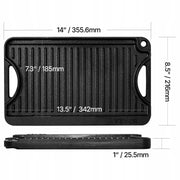 VEVOR PROFESSIONAL REVERSIBLE CAST IRON GRILL AND GRIDDLE 185X342MM BLACK