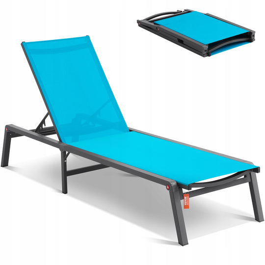 VEVOR GARDEN LOUNGER ALUMINUM SUN LOUNGER WITH 5 ADJUSTMENTS FOLDABLE BLUE