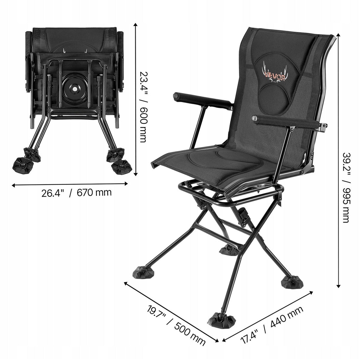 VEVOR FOLDING CAMPING FISHING CHAIR WITH ARMRESTS 360 ROTATING