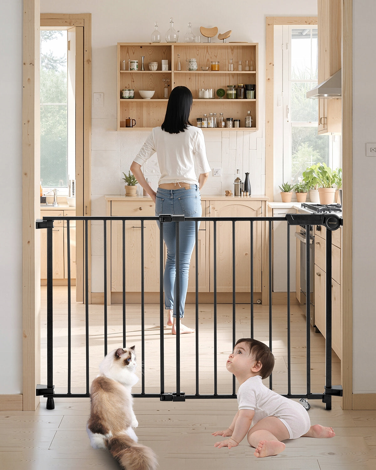 VEVOR BABY GATE STAIR GATE ADJUSTABLE 75-109 CM STRONG THRESHOLD-FREE
