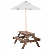 VEVOR PICNIC TABLE WITH REMOVABLE UMBRELLA AND 2 WOODEN BENCHES SOLID