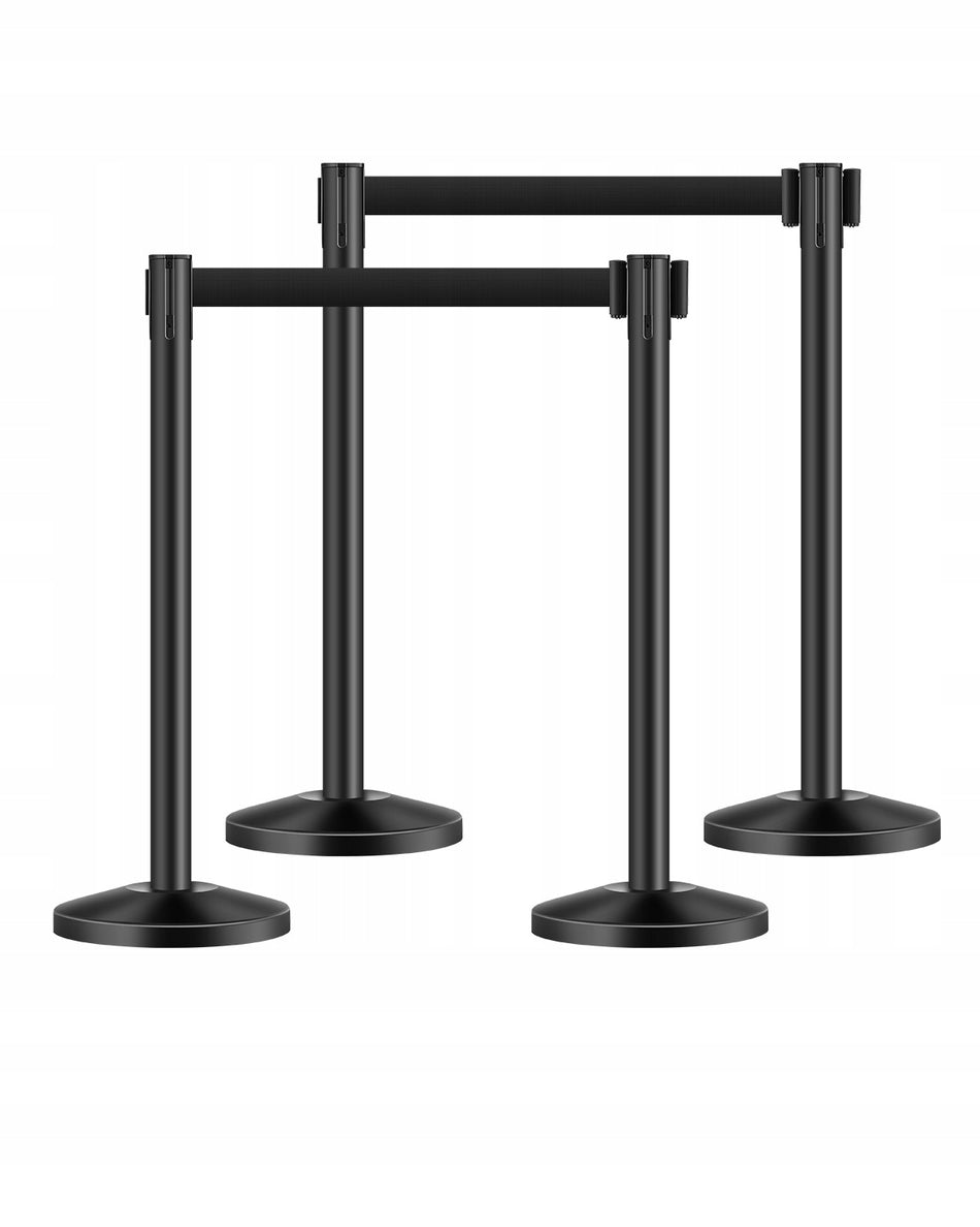VEVOR 4-Pack Retractable Belt Barriers, Premium Black Steel Stanchions