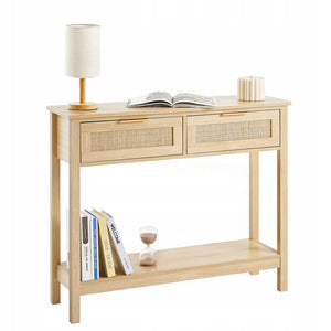 VEVOR RATTAN CONSOLE TABLE 2 DRAWERS NATURAL RATTAN STURDY