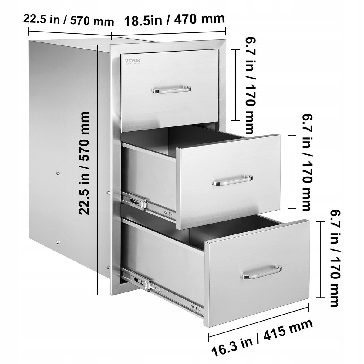 VEVOR PROFESSIONAL STAINLESS STEEL KITCHEN CABINET 3 DRAWERS