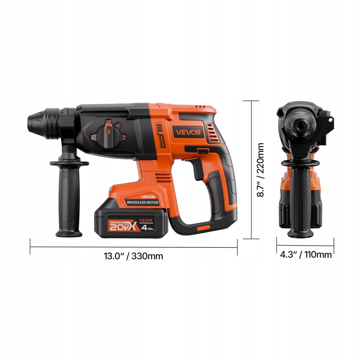 VEVOR 20V BRUSHLESS IMPACT DRILL DRIVER POWERFUL MOTOR 4 AH SDS