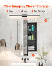 VEVOR MEDICINE CABINET WITH MIRROR 662X135X762 MM ALUMINUM FRAME STRONG