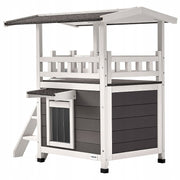 VEVOR TWO-TIER WOODEN CAT HOUSE WITH BALCONY AND STAIRS FOR