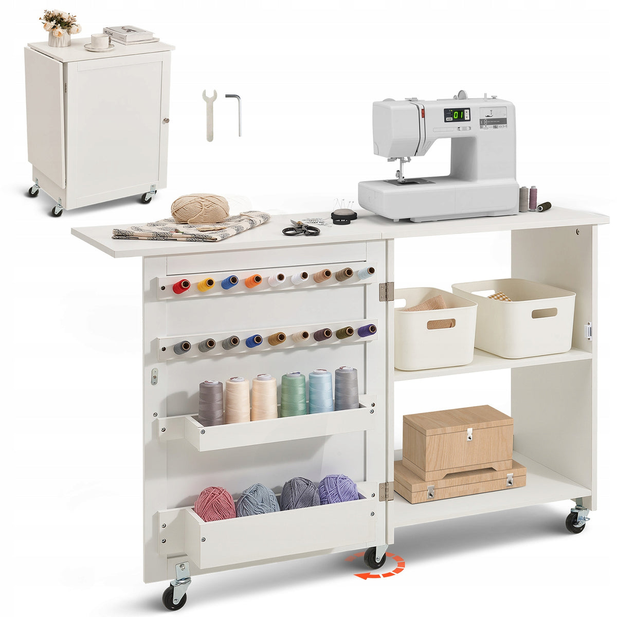 VEVOR FOLDING SEWING TABLE MULTIFUNCTIONAL MACHINE TABLE WITH WHEELS