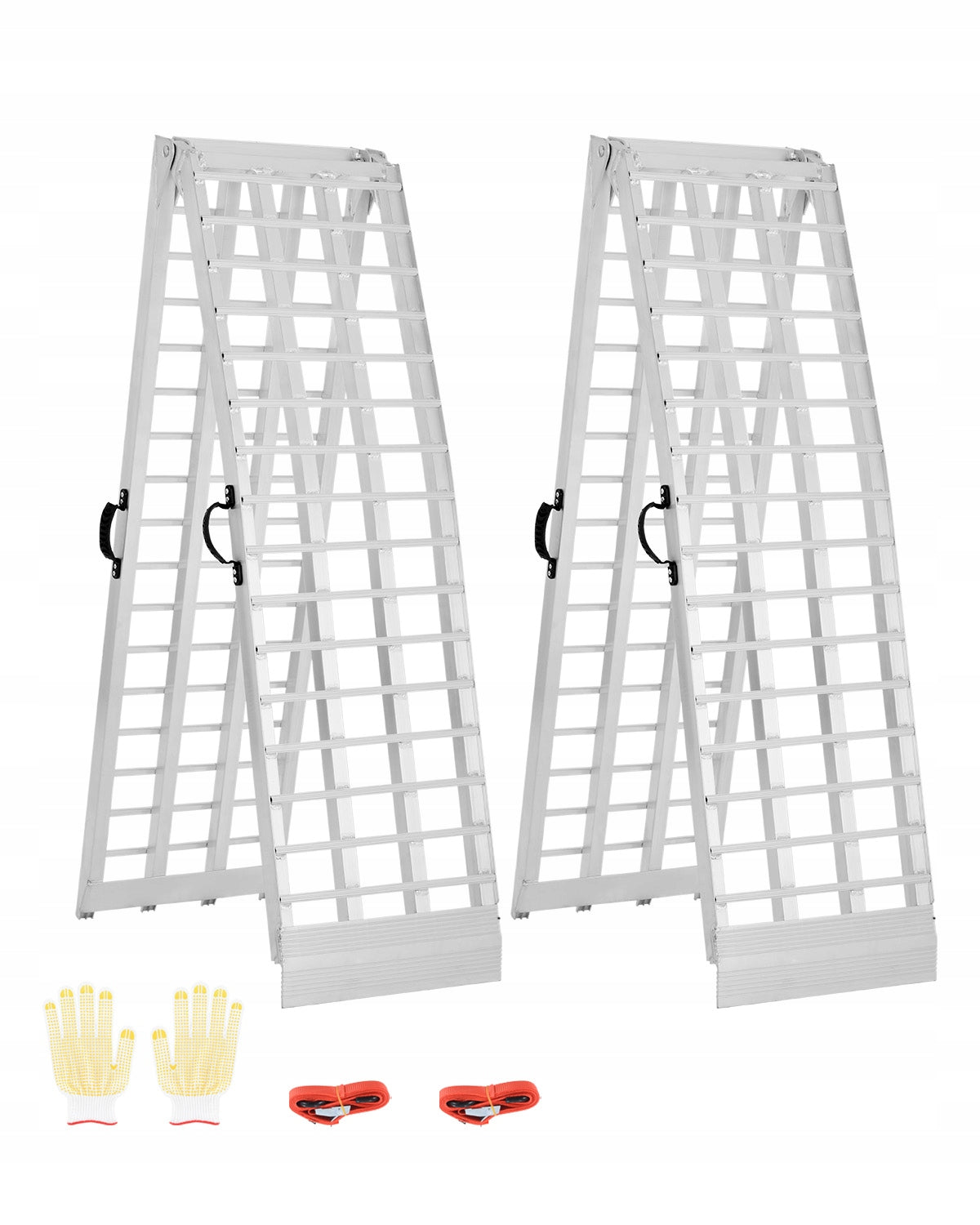VEVOR 2-PIECE ALUMINUM RAMP, HEAVY DUTY 907 KG LOAD CAPACITY, FOLDABLE WITH STRAPS