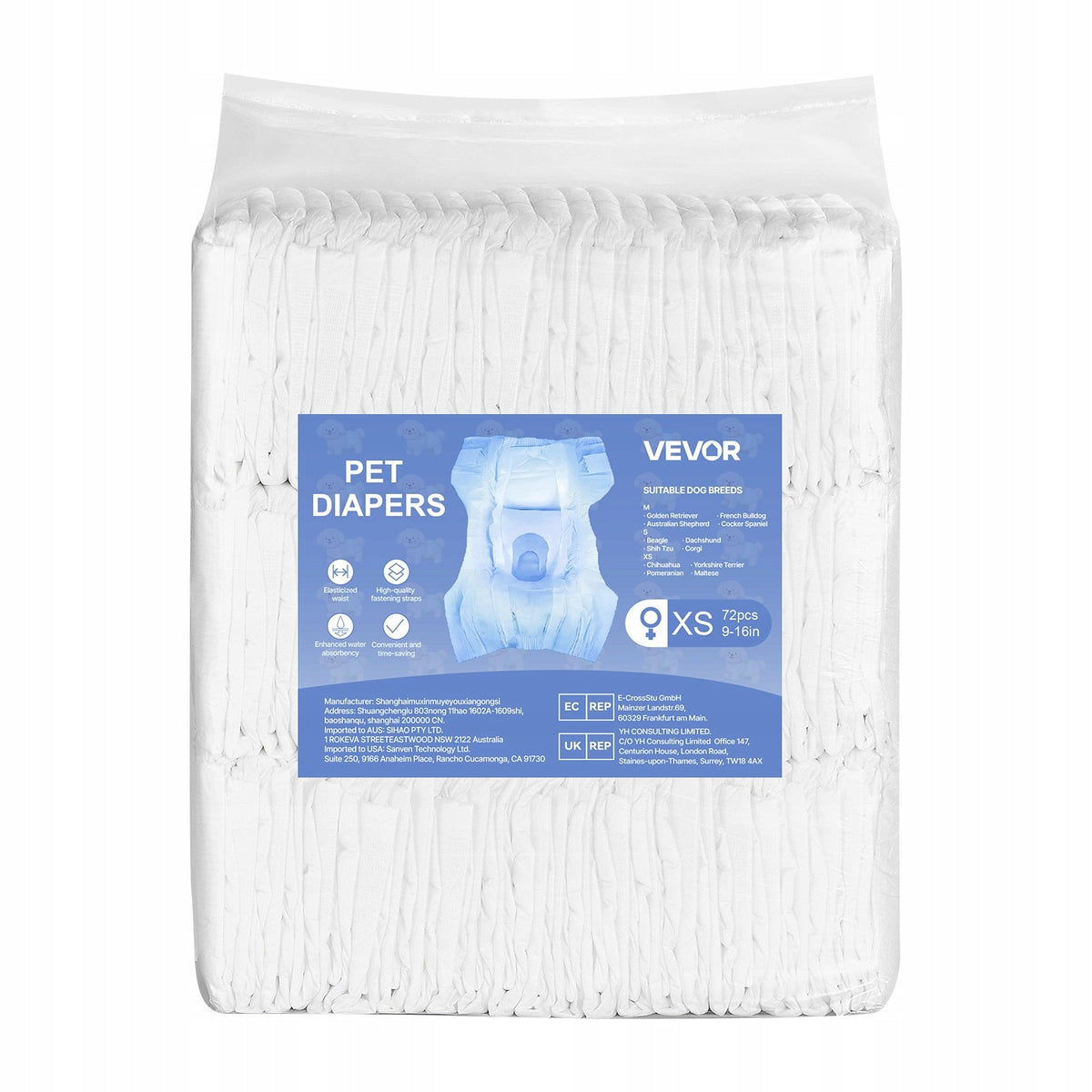 VEVOR DISPOSABLE DOG DIAPERS XS 9-16 INCHES 144 PCS STRONG