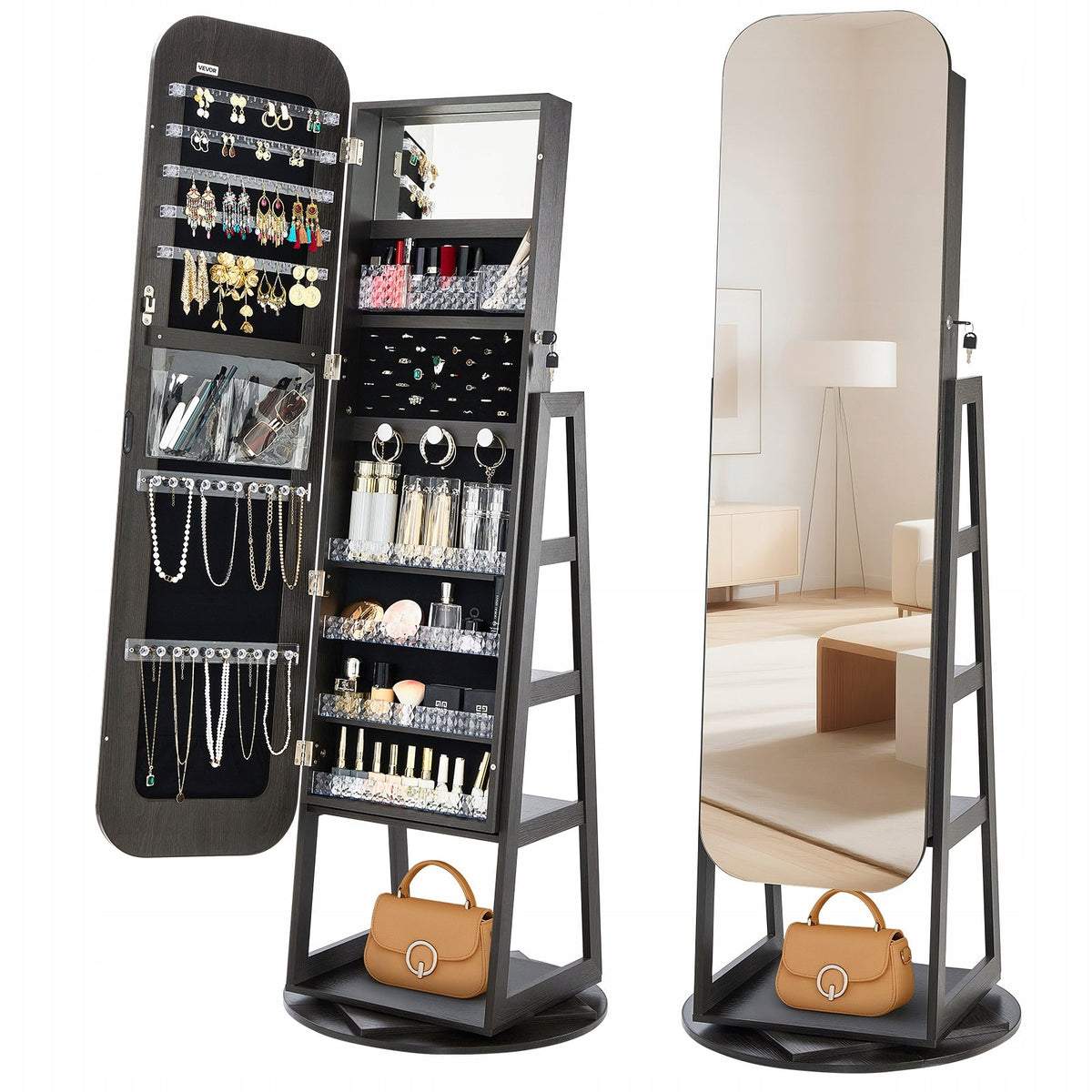 VEVOR 360 ROTATING JEWELRY CABINET WITH MIRROR 160CM PREMIUM ORGANIZER