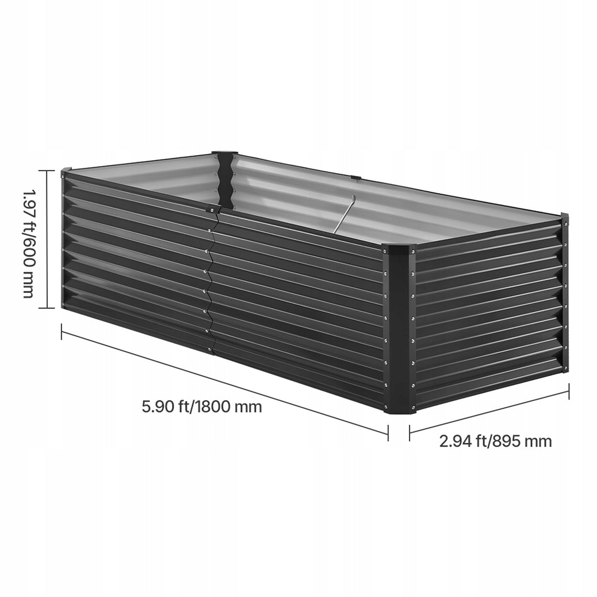 VEVOR 180X90X60 CM METAL RAISED GARDEN BED GALVANIZED SOLID PLANTER